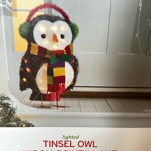 Adorable Target Lighted Tinsel Owl with Scarf and Ear Muffs
